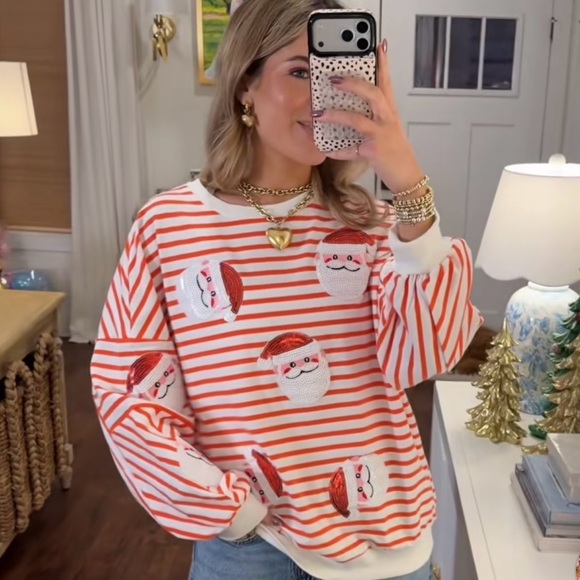 Sequin Santa Christmas Striped Sweatshirt - Picture 5 of 5